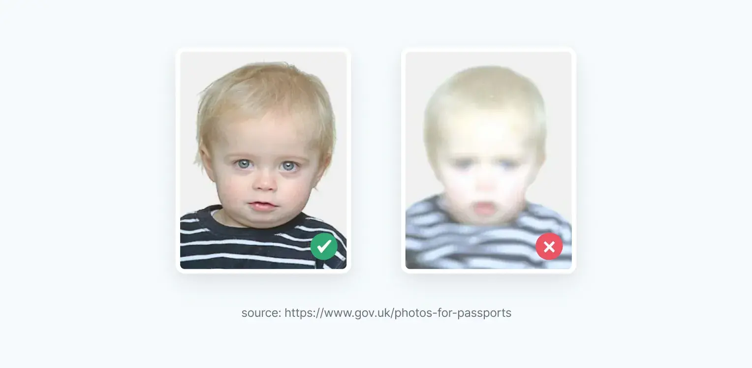 Baby passport photo clarity: good and bad example