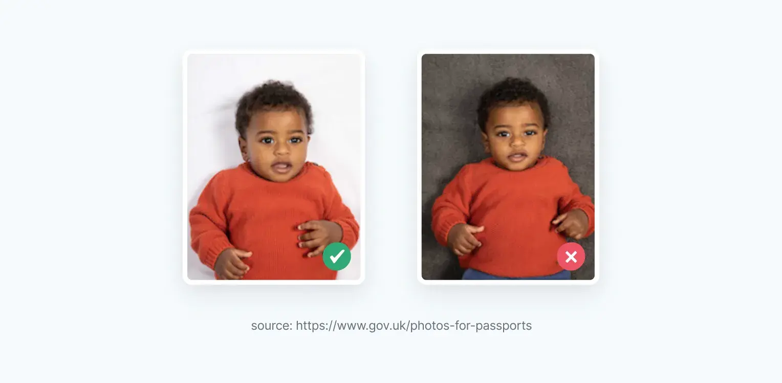 Baby passport photo background: good and bad example