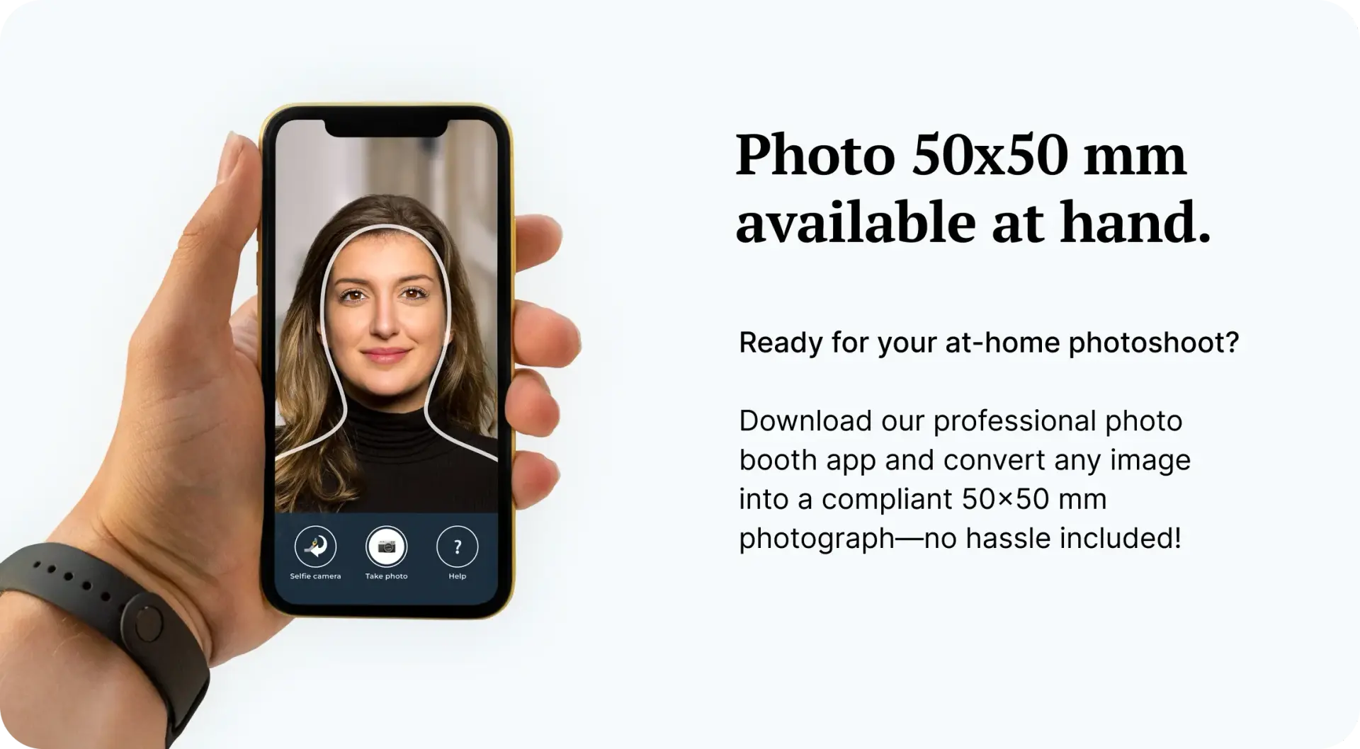 An image explaining how to take professional 5x5 cm photos with your smartphone at home.