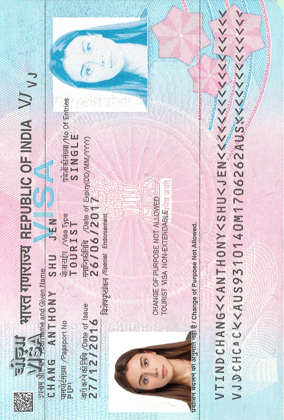 India Visa 2x2 Inches (51x51 MM)