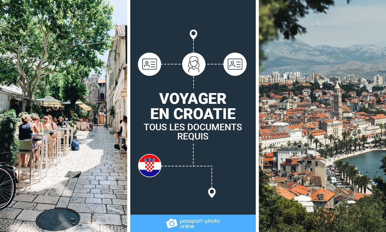 Photos de lieux en Croatie. Il est écrit "Voyager en Croatie - Tous les documents requis".