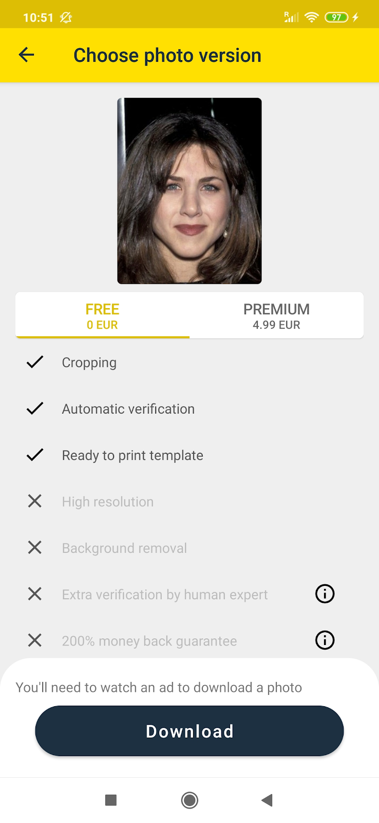 Passport Photo Online: application with a sample photo