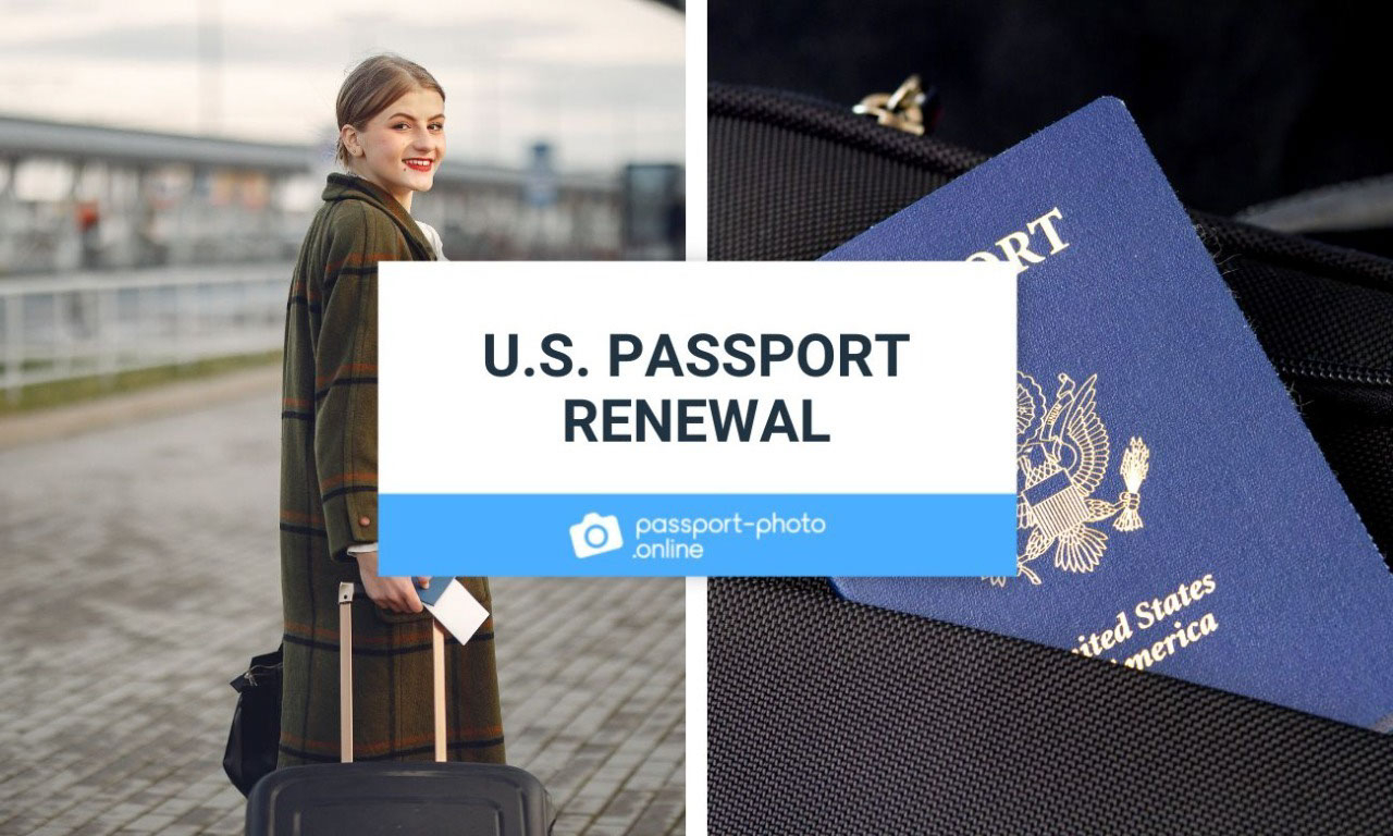 A woman smiling with joy after having her U.S. passport renewed, a U.S. blue passport book