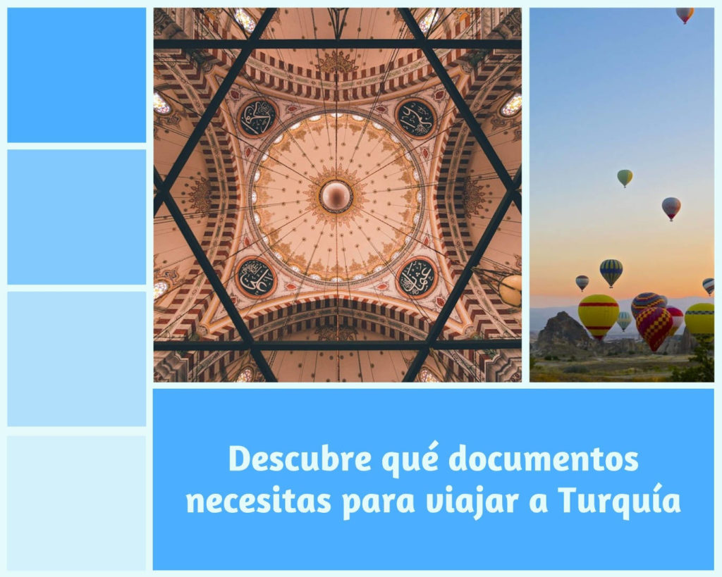 El techo ornamental de Sofía y una imagen de unos globos aeroestáticos. Documentos que necesitas para viajar a Turquía.