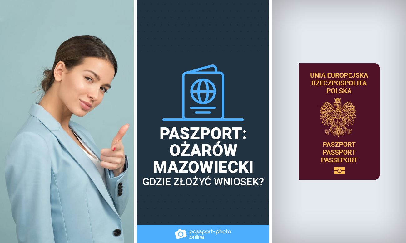 Młoda kobieta w niebieskiej marynarce oraz polskim paszportem