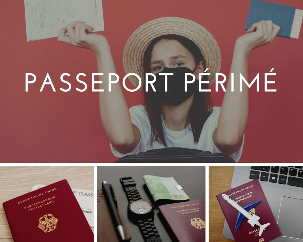 Une femme tient des documents. Des photos de passeports et d'autres accessoires. Il dit "Passeport Perime".