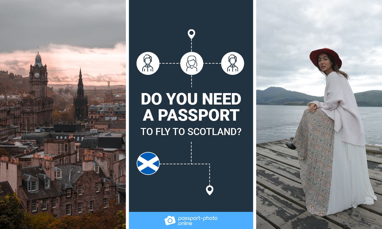 A city in Scotland and a woman in a white dress. It says "Do you need a passport to travel to Scotland?"
