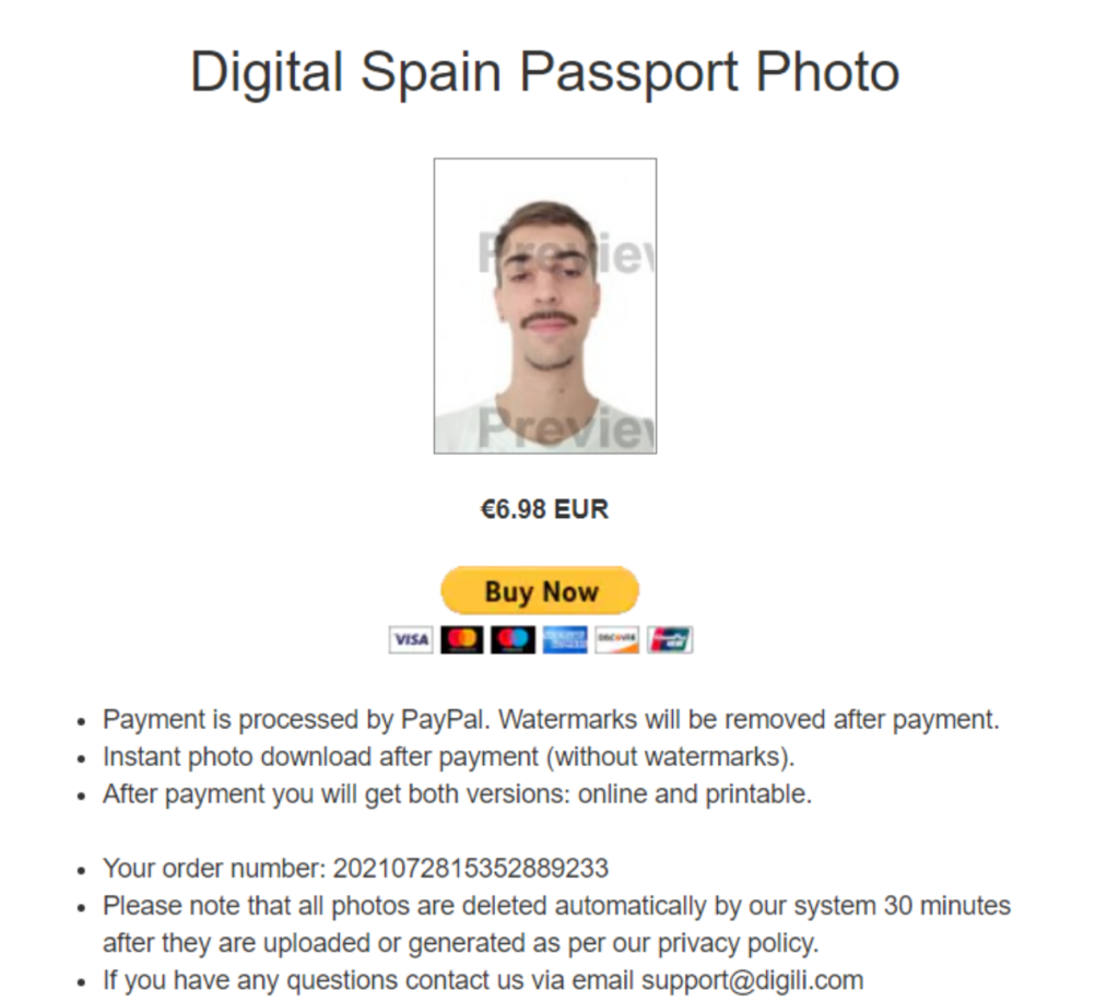Preview of a young man’s passport photo before the payment is processed.
