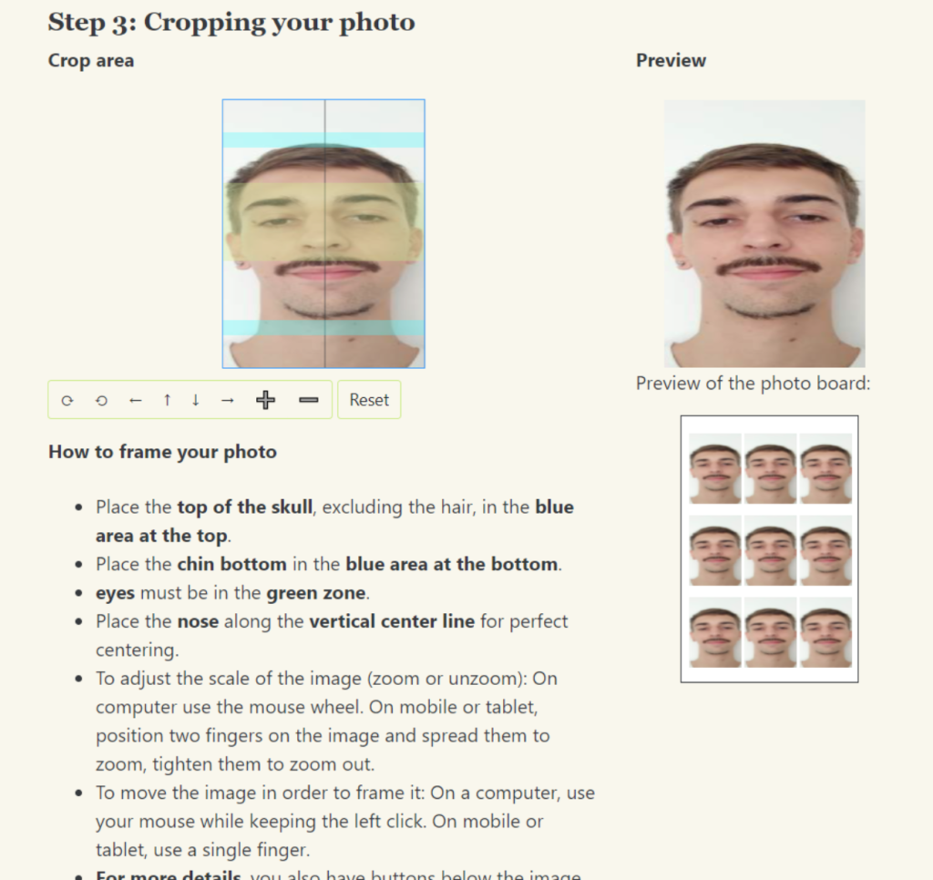 The preview of a passport photo taken at the Create Photo ID site does not meet the expectations.