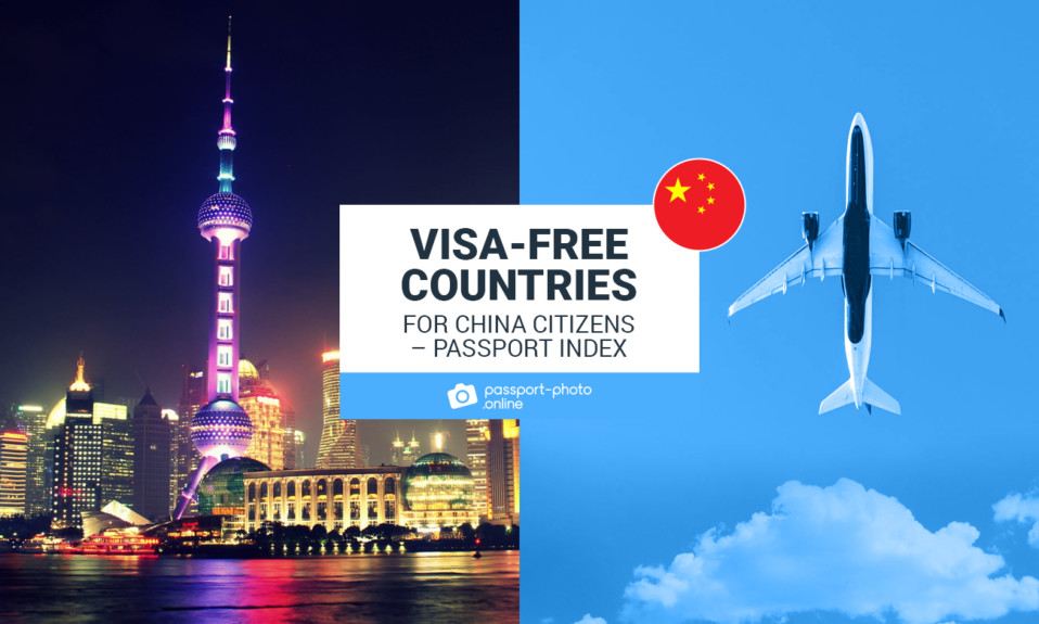 Oriental pearl TV tower at night an an airplane. The text says "Visa Free Countries for China Citizens"