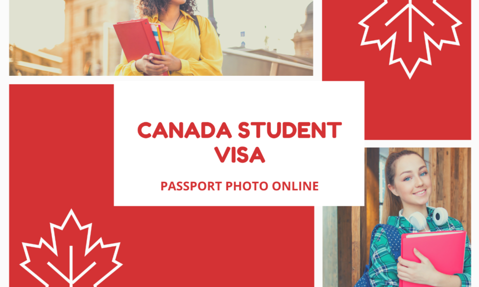 Photos of students holding books and smiling. It says "Canada Student Visa"