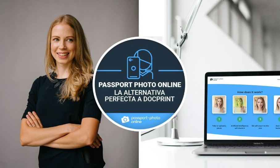 Una mujer sonríe. A la derecha, PPO. La alternativa a Docprint, un programa gratis para crear fotos DNI o pasaporte.