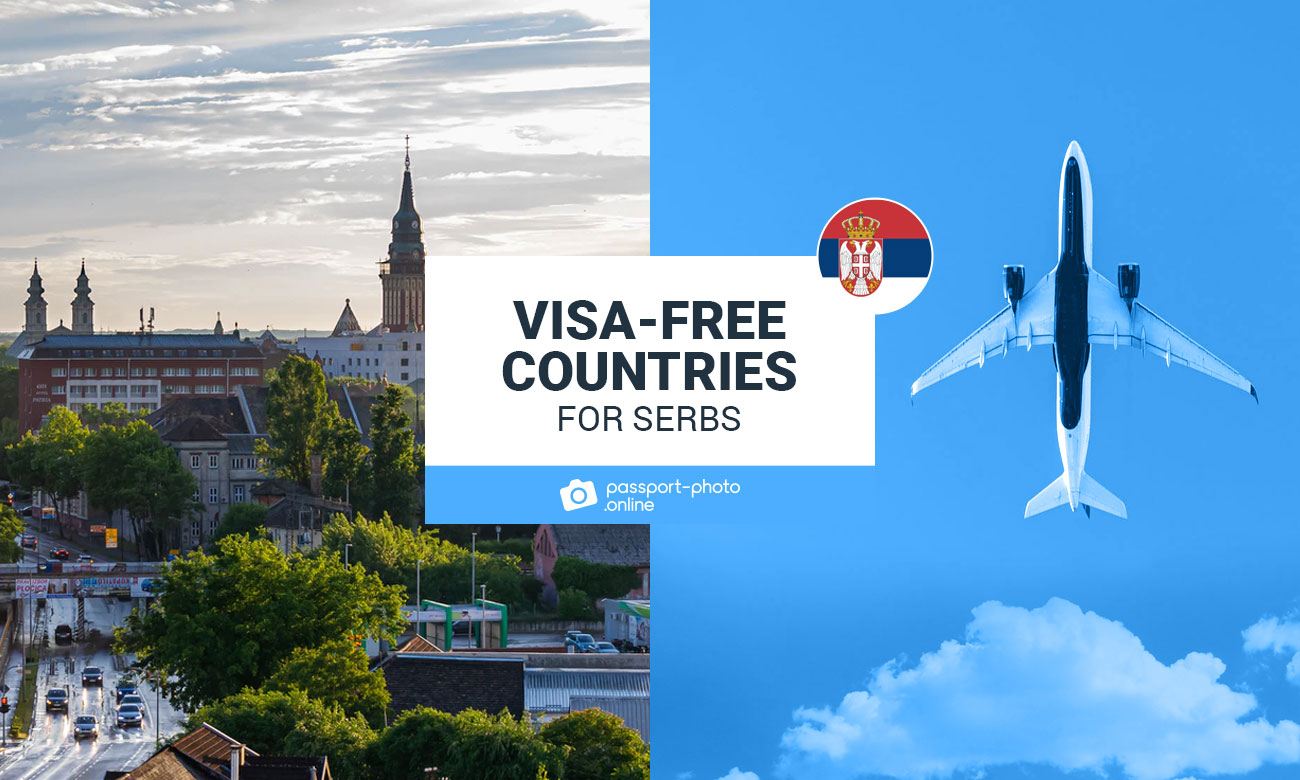 Visa-Free Countries for Serbs: Serbian flag, a plane, Serbian historical buildings and monuments