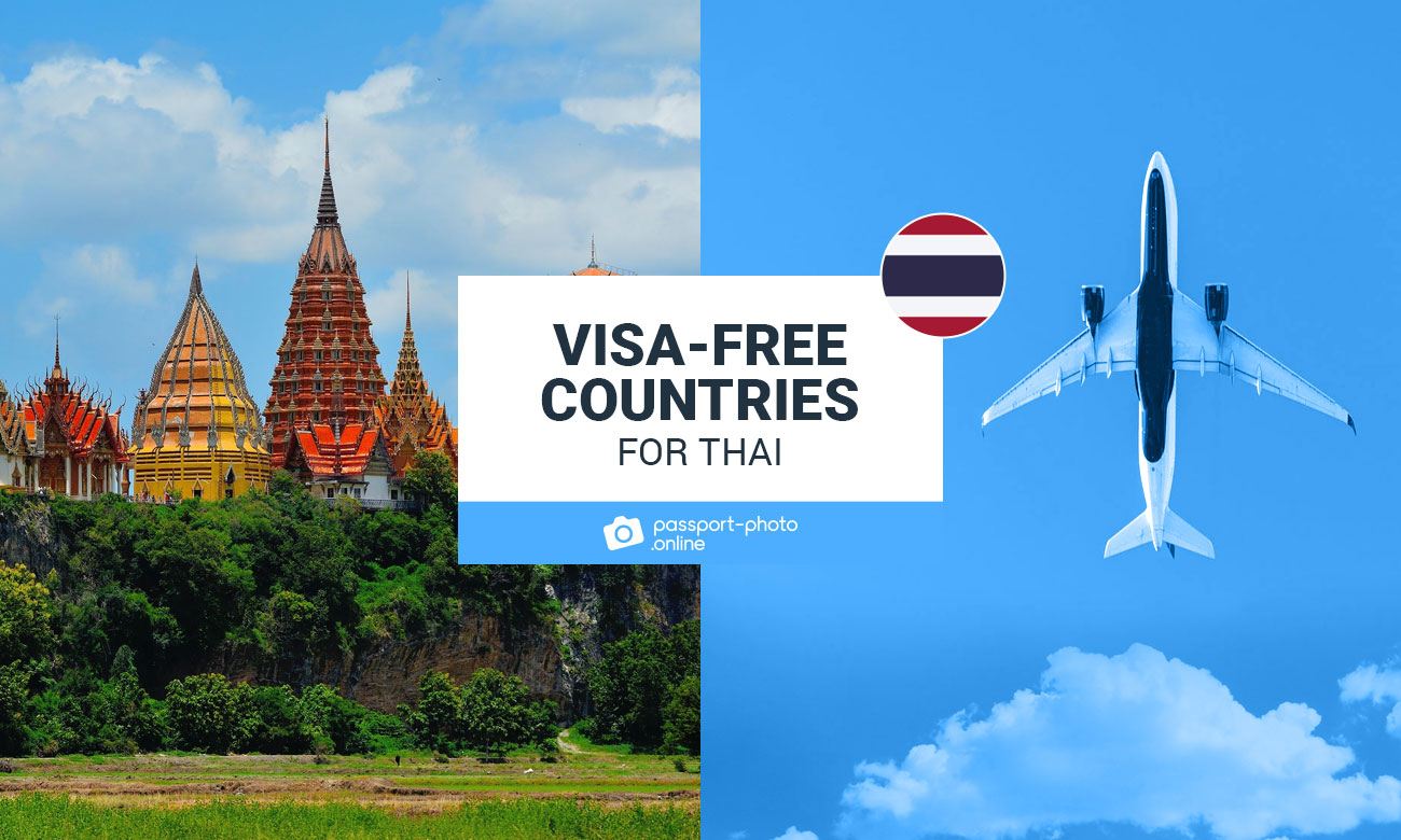Visa-Free Countries For Thai: Thai flag, a plane, Thai historical monuments and buildings