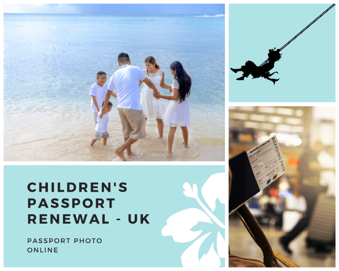 A family with young children playing on the beach together with a passport and boarding pass