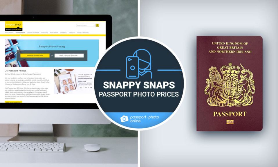 Snappy snaps website and a photo of a UK passport.