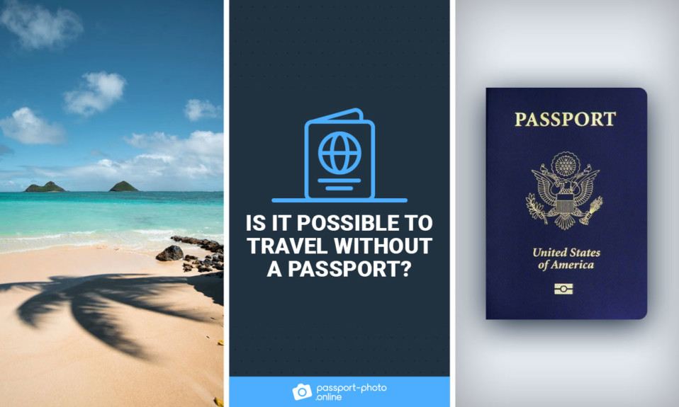 A beach on a tropical island and a photo of a passport.