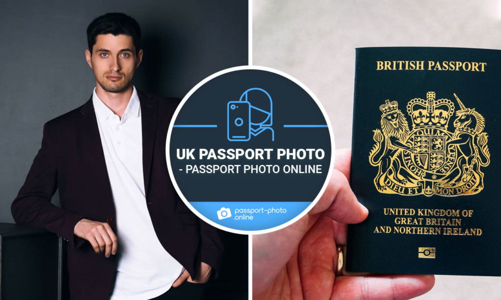 A stylish man leans on a chair, and a hand holding a UK Passport