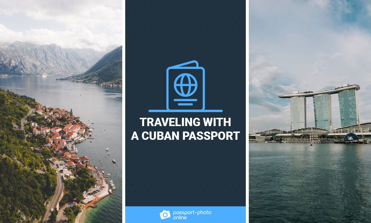 Photos of places in Cuba. The text says "Traveling with a Cuban passport".