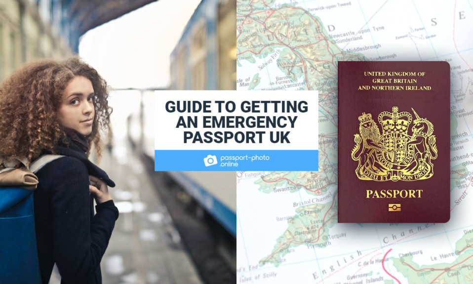 A traveller looks over her shoulder next to a British passport.