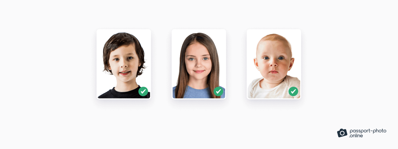 Children smiling in passport photos—examples.