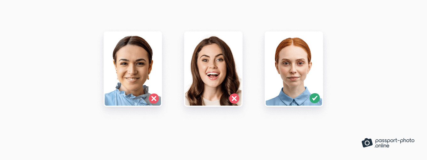 Smiles in passport photos—acceptable and unacceptable examples.