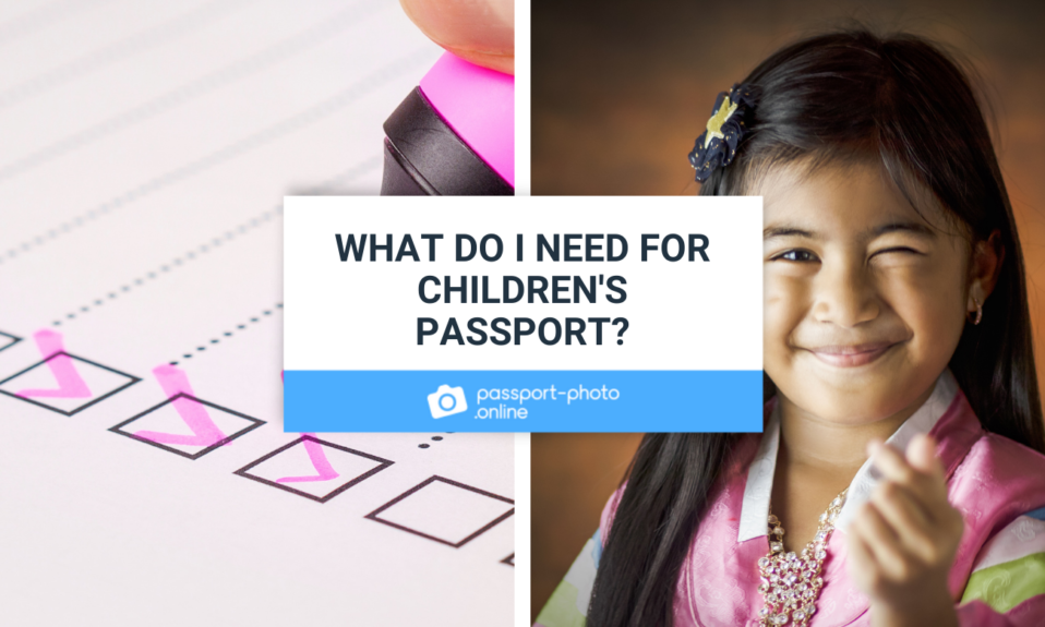 A checklist and a smiling girl with long, dark hair, dressed in pink. What do I need for a children’s passport?