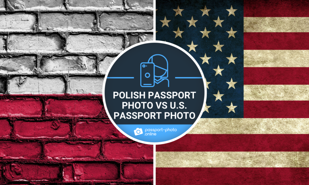 Polish flag painted on a brick wall, and American flag with golden small stars on it