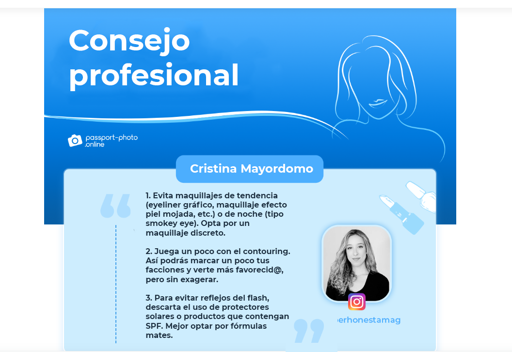 Consejo profesional por Cristina Mayordomo sobre maquillaje en fotos del DNI.