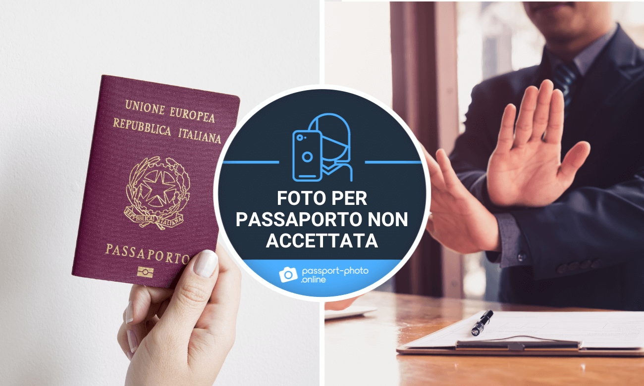 Un passaporto italiano e un impiegato che rifiuta delle fototessere.