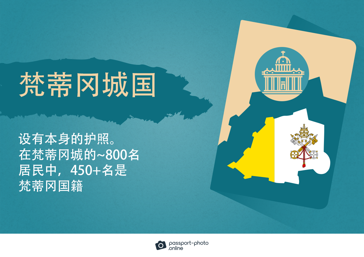 梵蒂冈城国把自己的护照发给公民。在梵蒂冈城的800名居民左右中,450多名是梵蒂冈国籍