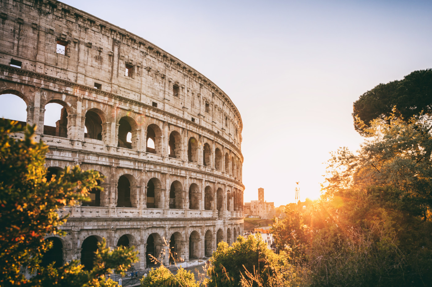 Rome, Italy - Amphitheater Colosseum view at sunset
