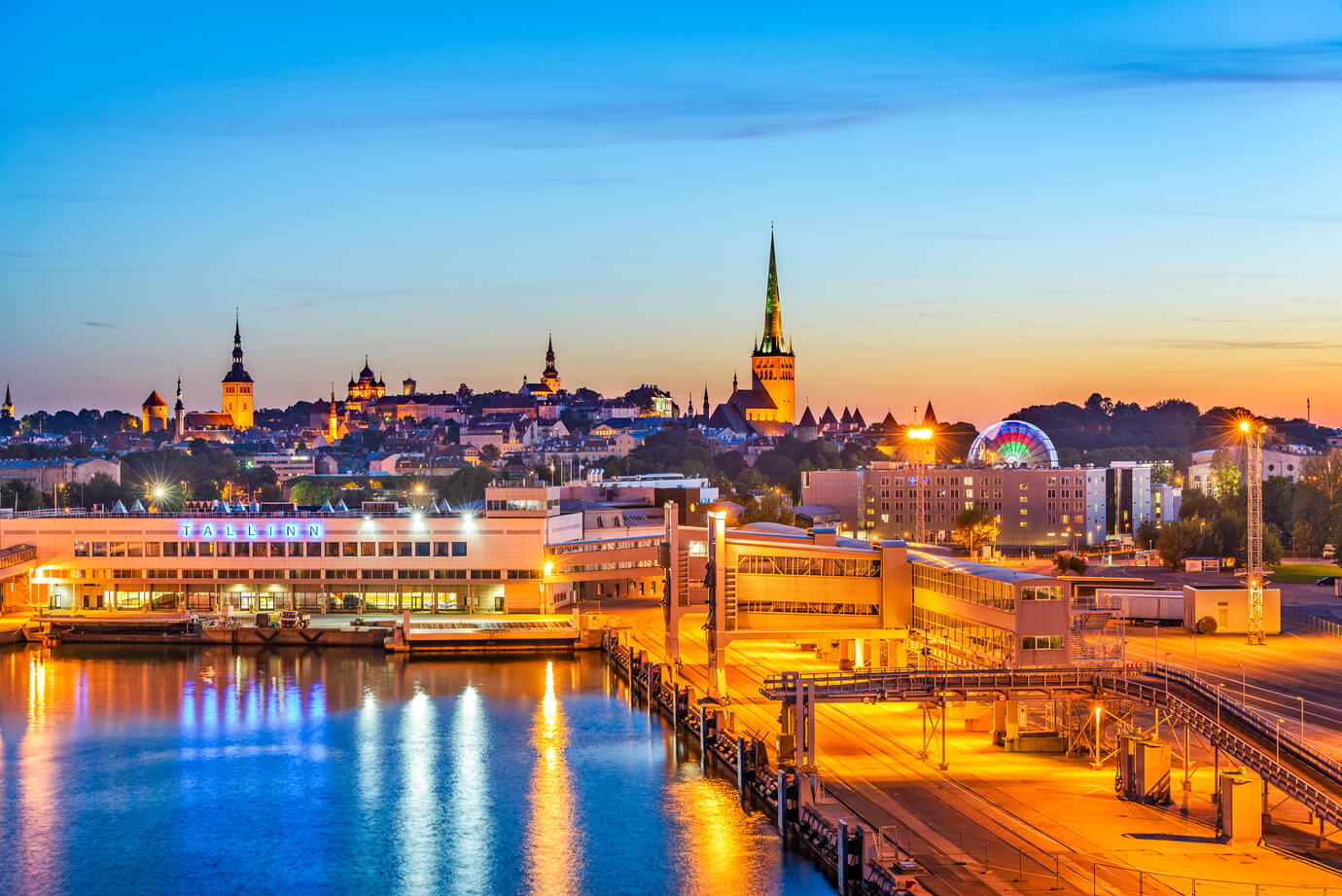 Tallinn, Estonia harbor and skyline.