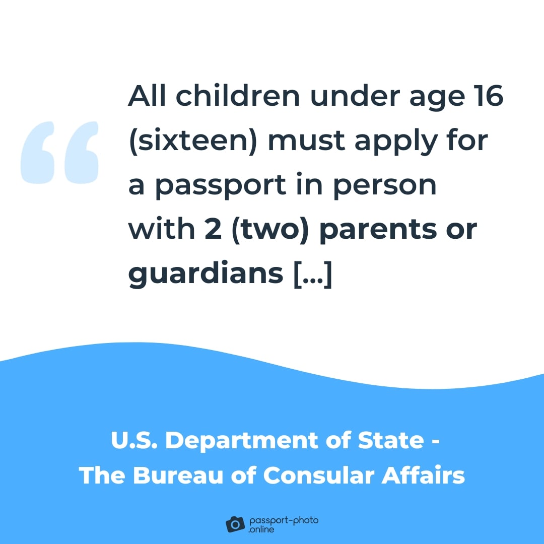 Citation from the US Department of State website about child passport applications.