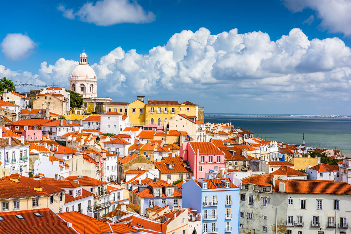 Lisbon, Portugal city skyline over the Alfama district.