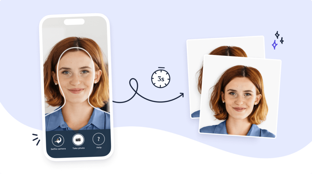 A picture converted into a government-compliant passport photo in 3 seconds using Passport Photo Online mobile app.