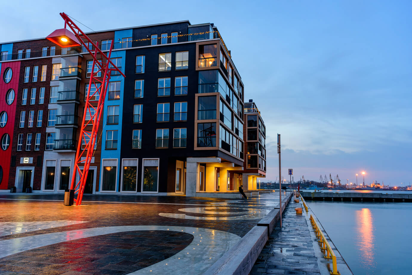 Tallinn, Estonia. Modern Noblessneri quarter and port at evening