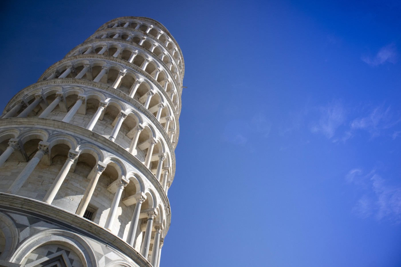 Perspective view of the architecture of the Leaning Tower of Pisa Tuscany Italy