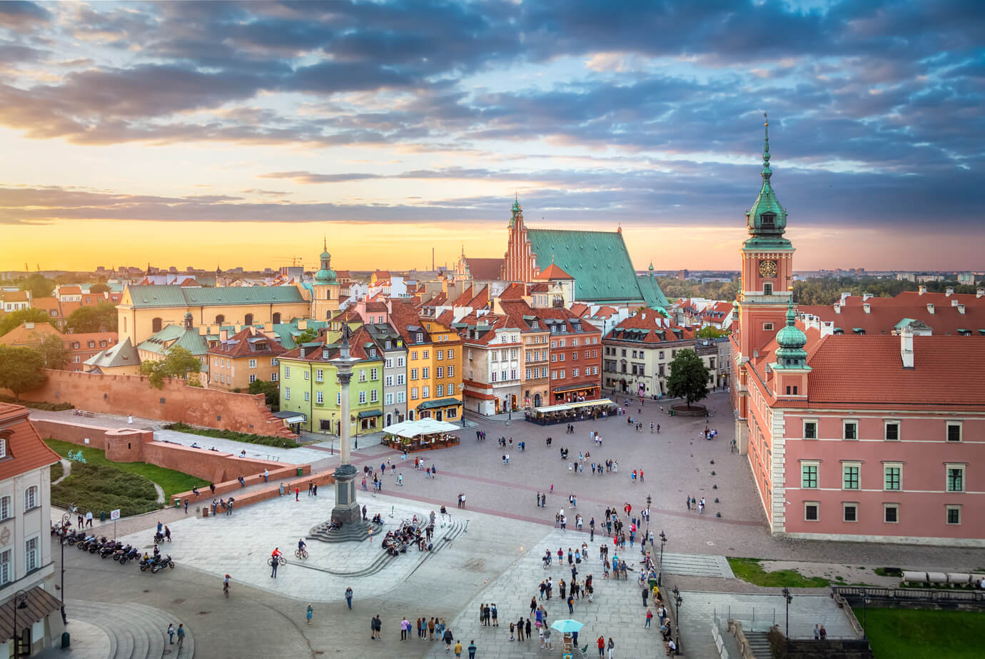 Warsaw, Poland. HDR image of Plac Zamkowy square on sunset