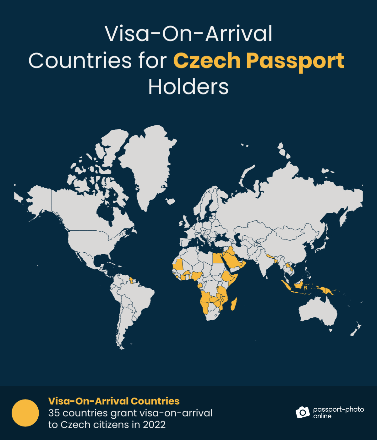 Map of countries Czech citizens can visit with a visa on arrival