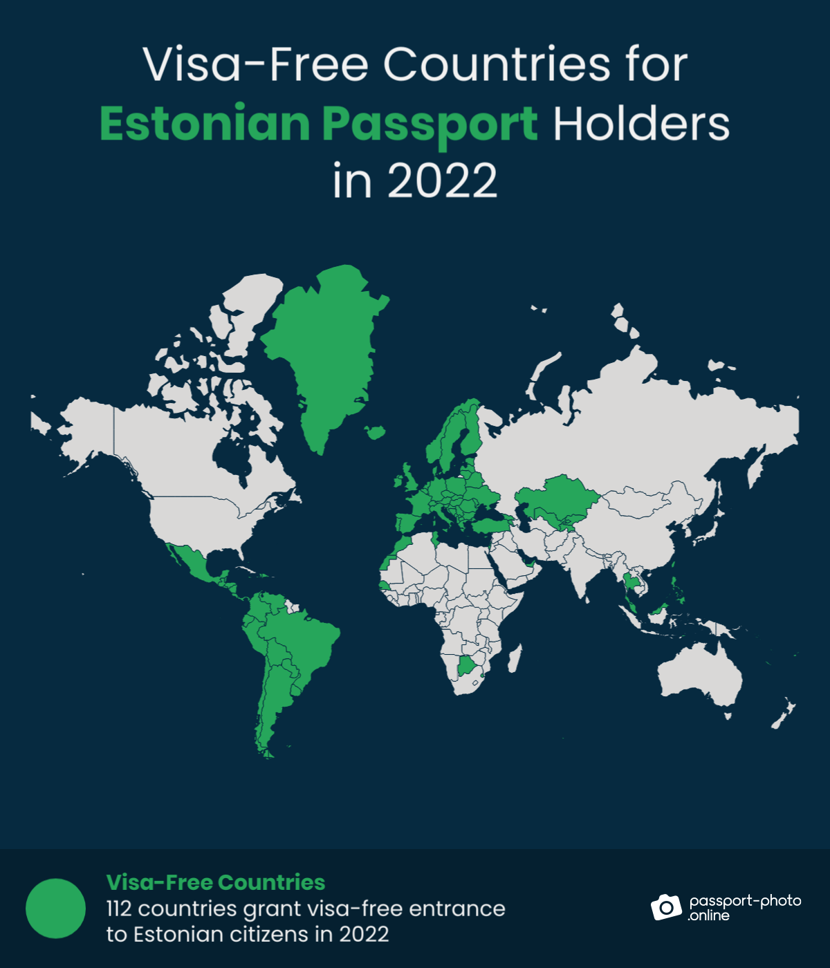 Map of countries Estonian citizens can travel to visa-free