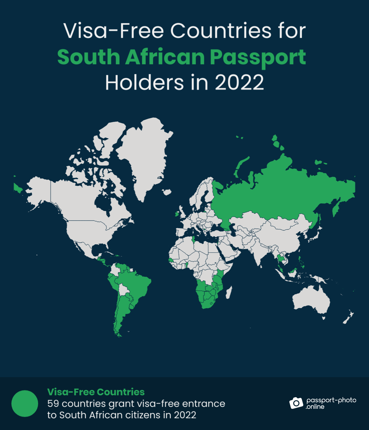 Map of countries South African citizens can travel to visa-free