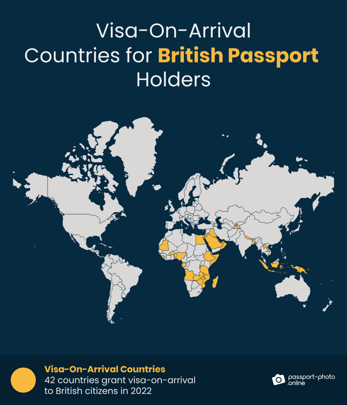 Map of countries British citizens can visit with a visa on arrival