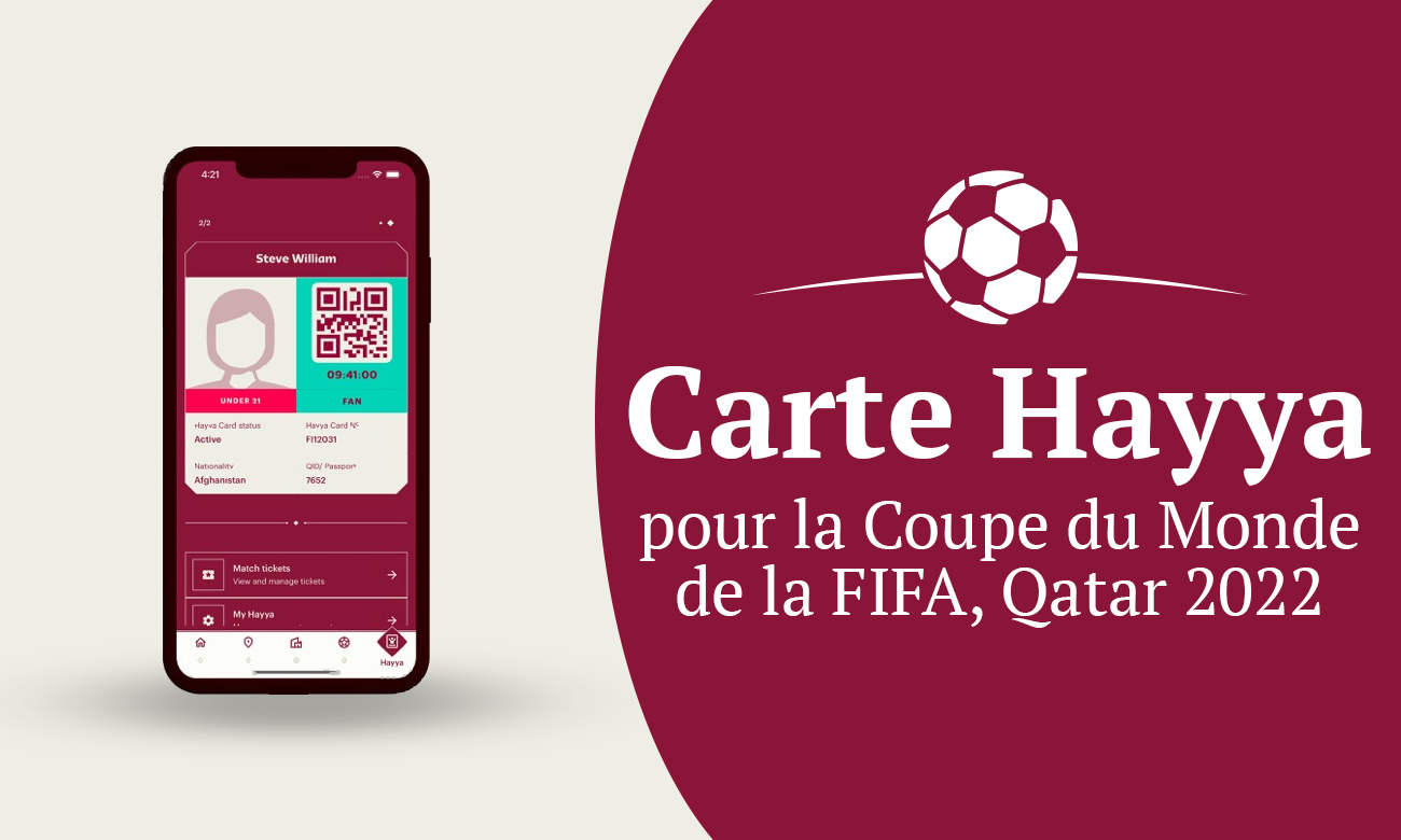 Texte qui dit : Carte Hayya pour la coupe du monde de la FIFA, Qatar 2022