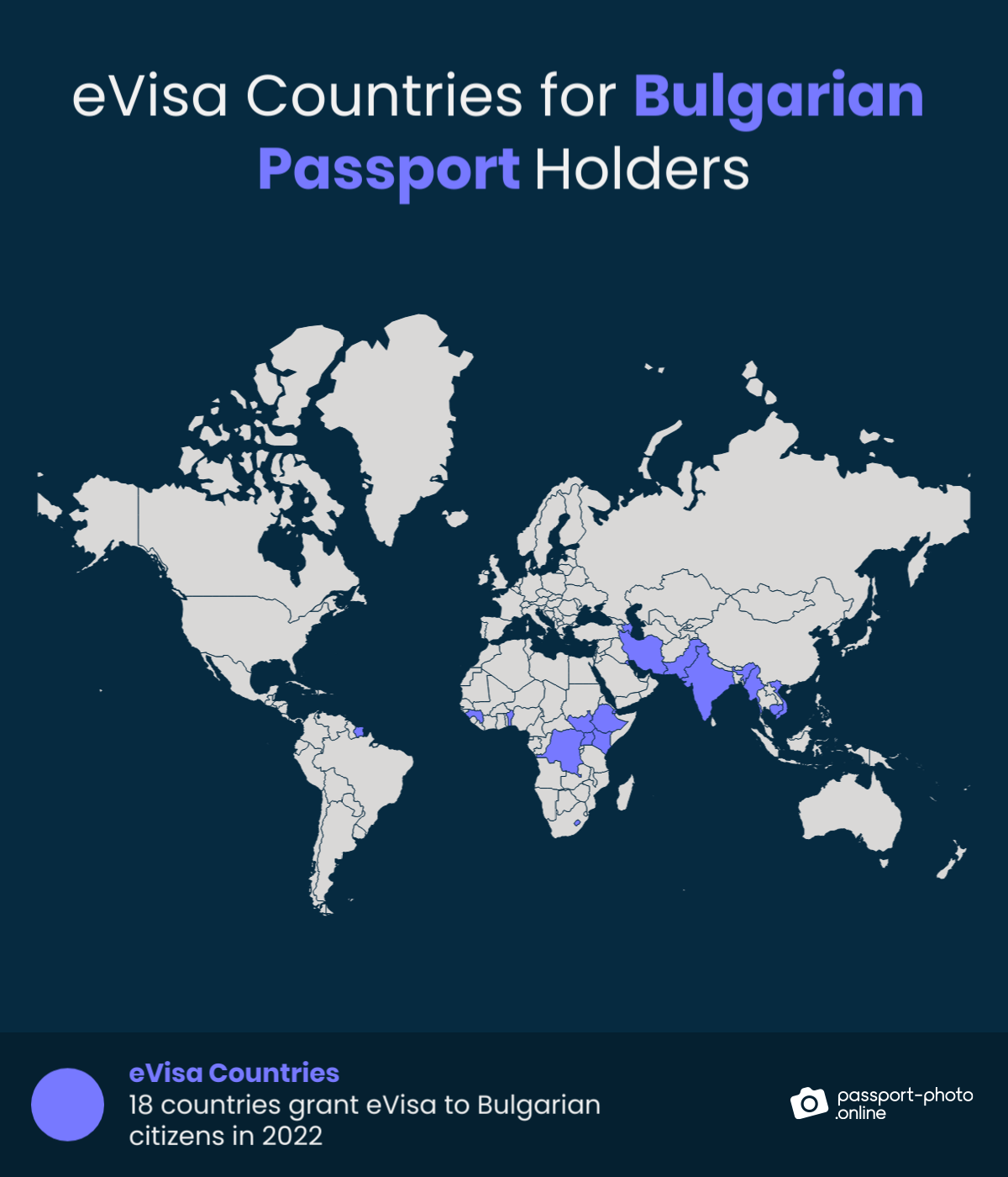 Map of countries Bulgarian citizens can visit with an eVisa