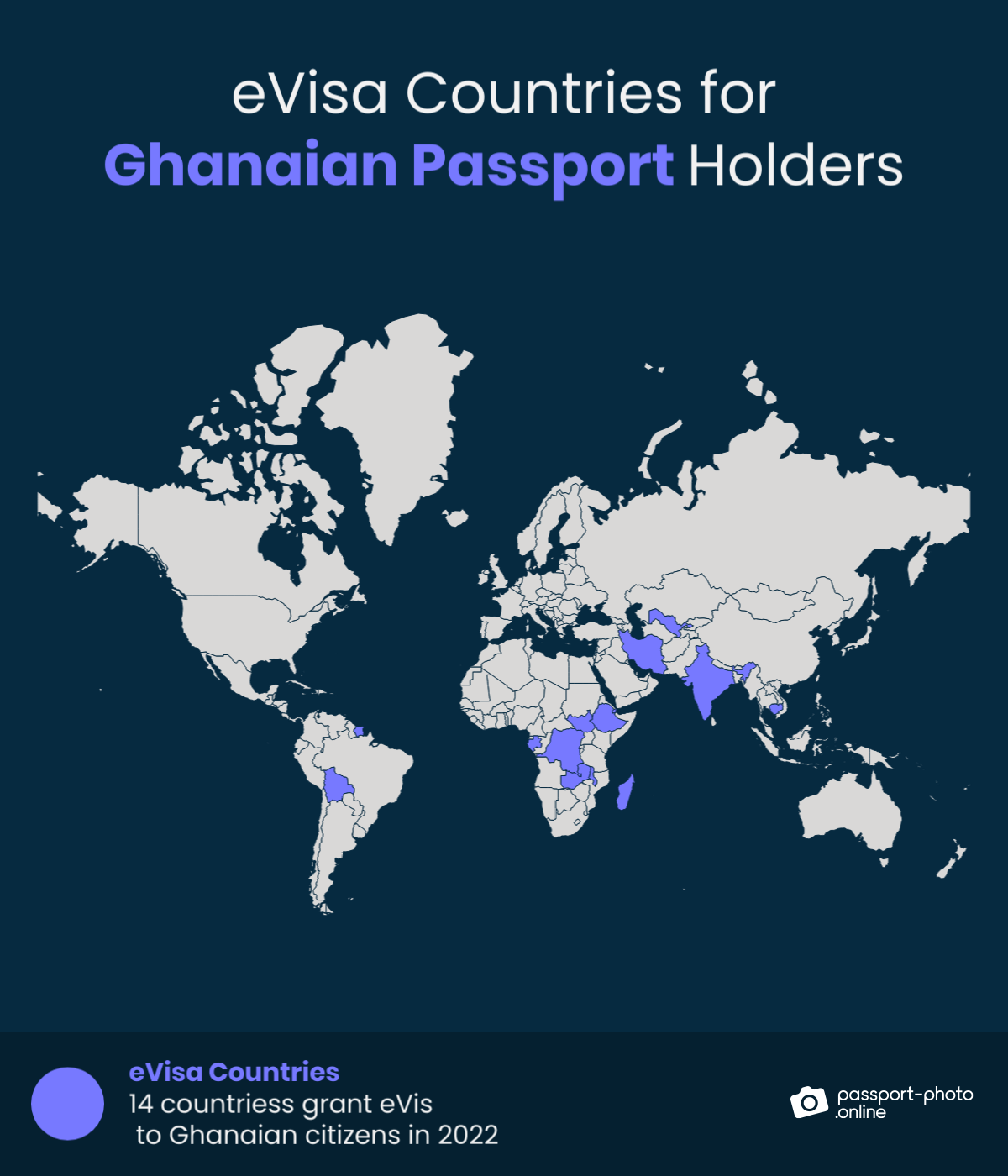 Map of countries Ghanaian citizens can visit with an eVisa