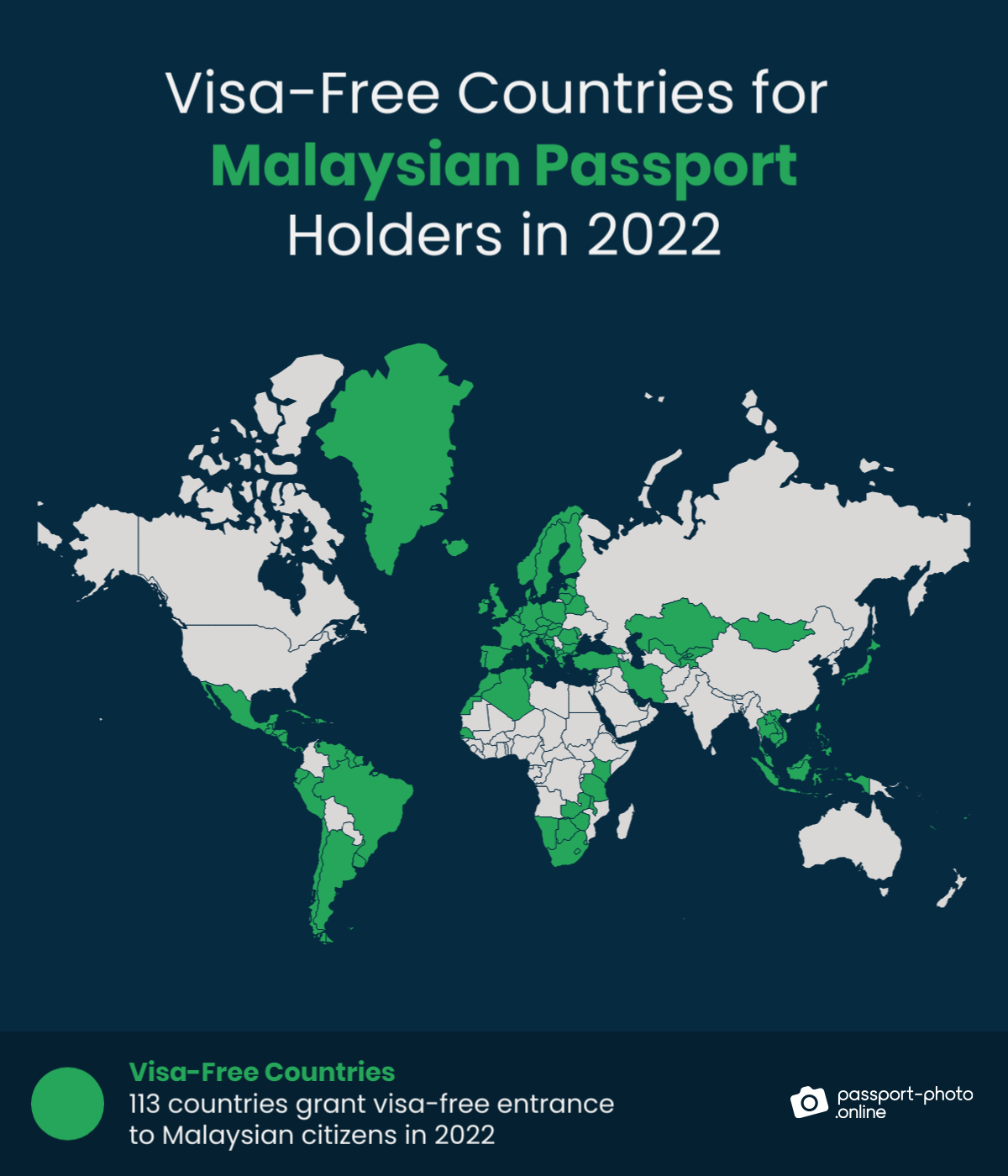 Map of countries Malaysian citizens can travel to visa-free