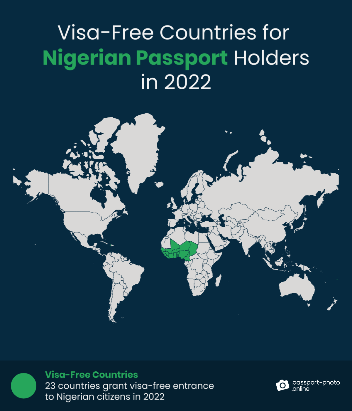 Map of countries Nigerian citizens can travel to visa-free