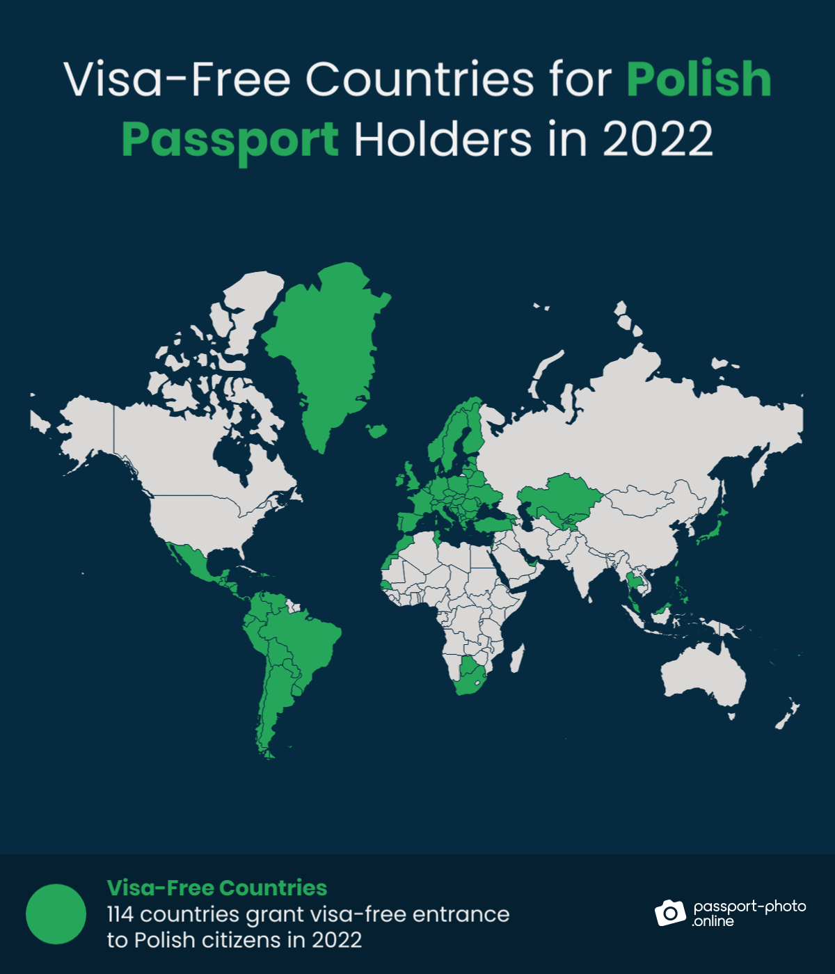 Map of countries Polish citizens can travel to visa-free