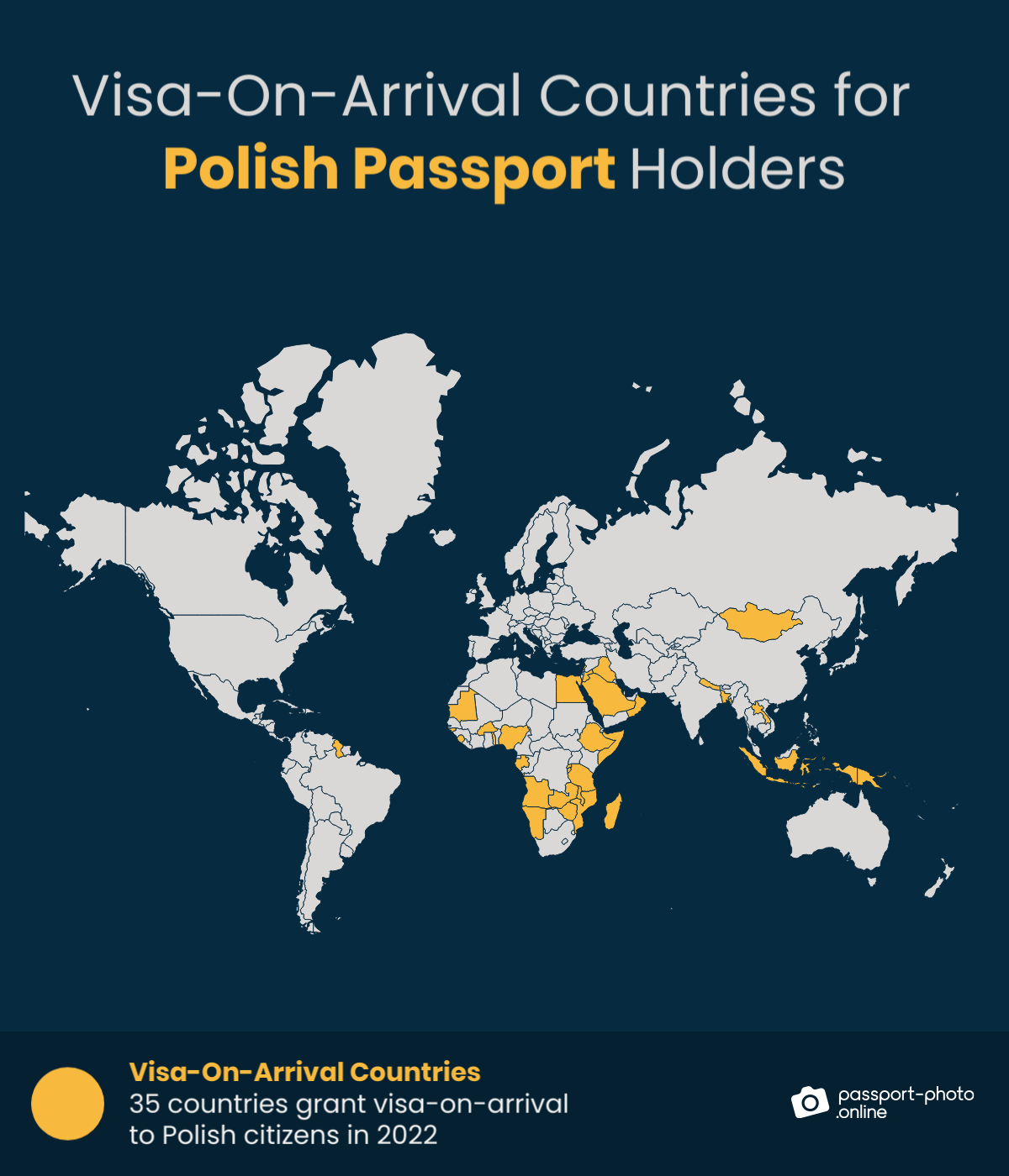 Map of countries Polish citizens can visit with a visa on arrival